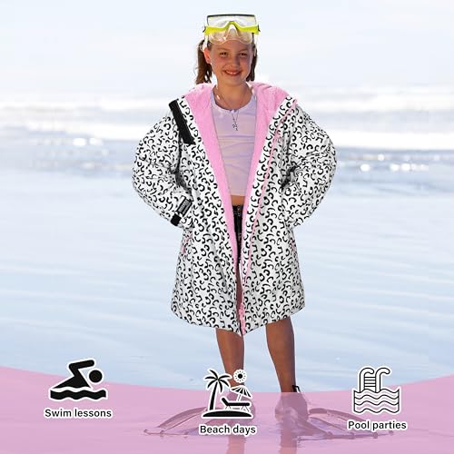 Image of Catalonia Waterproof Kids Swim Parka with Hood, Sherpa Lined Swim Coat with Inner Pocket & Write-On Name Tag
