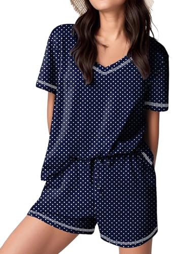 Image of Ekouaer Womens Pajamas Sets Soft 95% Cotton Pjs Short Sleeve Lounge Sets | Comfy Sleepwear Sets with pockets, ideal for Home, Mom, Party, Gifts, Daily Wear