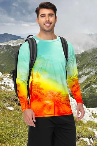 Image of AOBUTE Mens Long Sleeve Swim Shirt Quick Dry Sun Protection Rash Guard