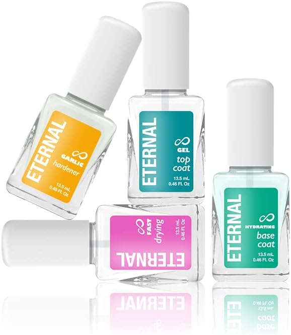 Eternal Nail Treatment Set - Nails Collection: Hardener, Gel Top Coat, Hydrating Base Coat & Fast Drying Polish - 0.46 OZ