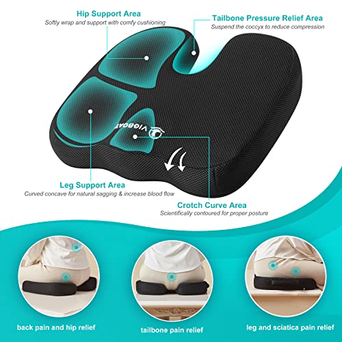 Vigboat Seat Cushion, Office Chair Cushions For Long Sitting, Memory Foam Butt Pillow With Handle, Ergonomic Coccyx, Sciatica, Hip, Back, Tailbone Pain Relief Pad For Desk Chair, Wheelchair, Car Seat #TOP3