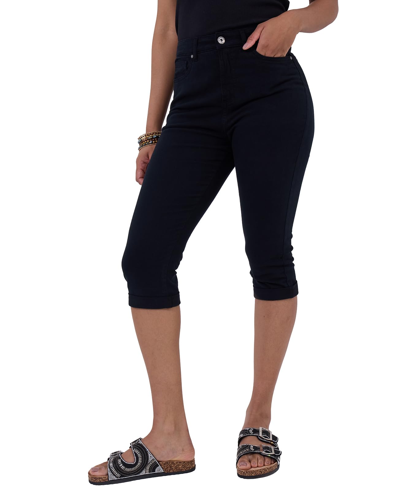 Joe Browns Women's Fashion Timeless Stretch Capri Pants, Regular Fit, Black, UK 18