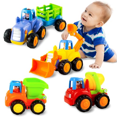 YOLOMOON Baby Toys for 2 Year Old Boys Gifts, 4 PCS Car Toys Friction Power Truck Tractor Toy for Toddlers 1-3, Educational Vehicle Kids Toys 1 2 3 Year Old, Christmas Birthday Gift 12 18 Months Baby