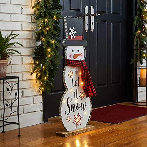 Image of Glitzhome 36 inch H Lighted Wooden Christmas Snowman Porch Decor Standing Porch Sign Merry Christmas Welcome Sign Holiday Party Outdoor Indoor Xmas Decorations