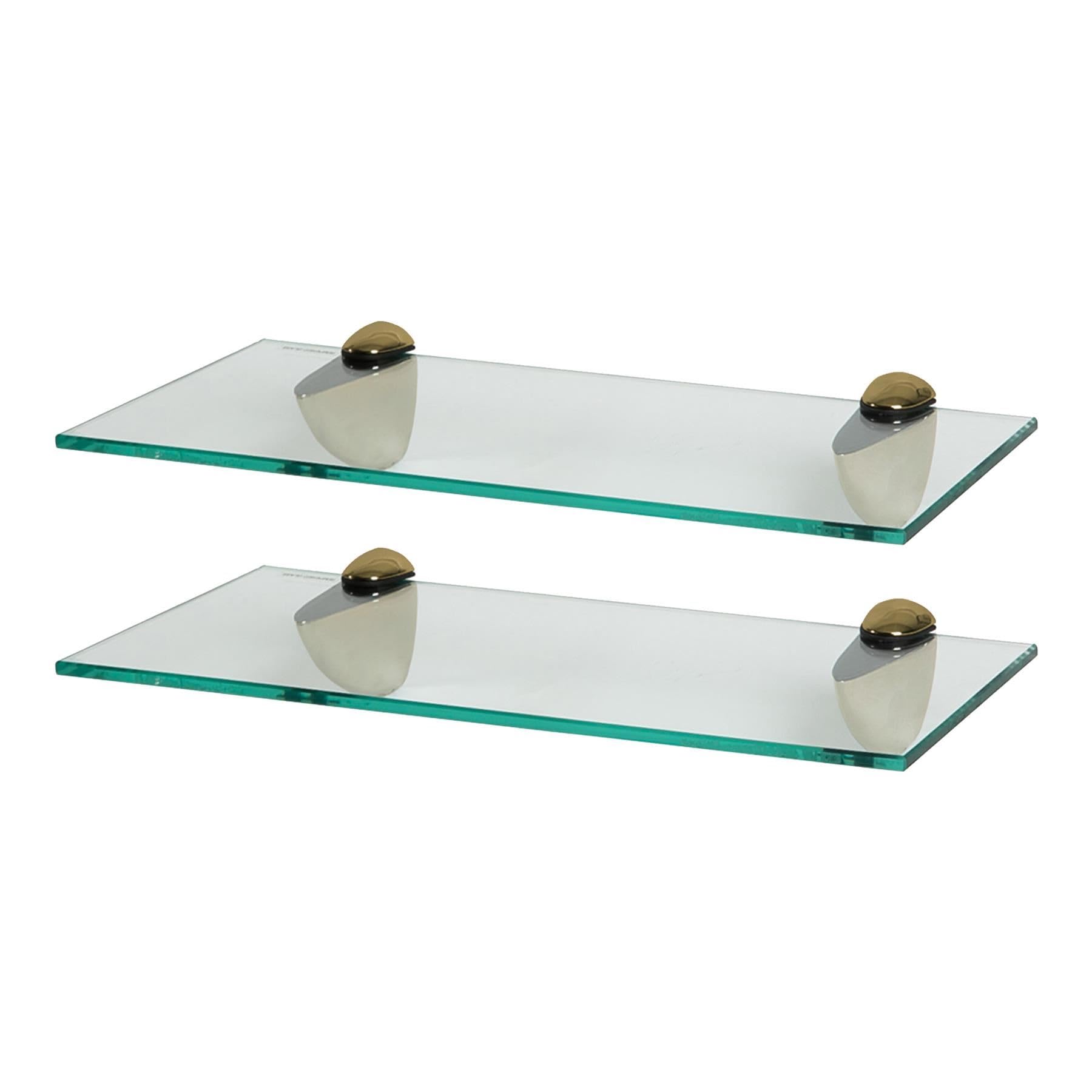 Harbour Housewares Floating Glass Bathroom Shelves - 40cm - Clear/Gold - 2x Wall-Mounted Kitchen Bedroom Shower Room Décor Caddy Towel Storage Organiser Shelving Rack with Brackets