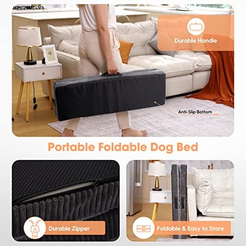 JOEJOY Extra Large Dog Bed Washable, Memory Foam Orthopedic Dog Bed Mattress for Crate with Removable Cover, Grey, 40x27x3in, 90lbs