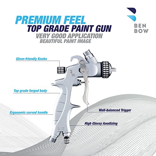 BenBow Gravity Feed Spray Gun Set 1.4 + 1.8mm 2 Nozzles - PK60 HVLP Professional Quality with 600ml Plastic Cup | Paint Sprayer | Painting System | Solvent Paint | Basecoat Paint & Primers