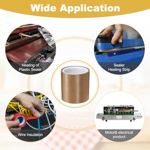 Image of PATIKIL High Temperature PTFE Tape 3-15 /16 Inch x 33 Feet, PTFE Coated Fiberglass Adhesive Tape for Vacuum Sealer Machines Hand-Impulse Sealers Insulation, Brown