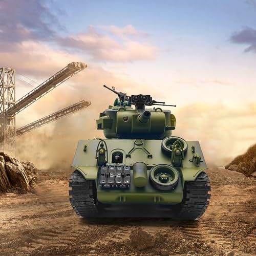fisca Remote Control Tank, 2.4Ghz 15 Channel 1/20 Sherman M4A3 Main Battle RC Tank that Shoot BBS Airsoft for Kids Age 10 11 12-16 Year Old