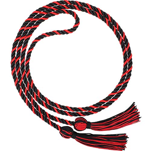 Image of TecUnite Graduation Cords Honor 2026 Polyester Yarn Decorative 67 inch Long Garland Twist Ties with Tassels for Bachelor Gown Graduation(Black with Red)