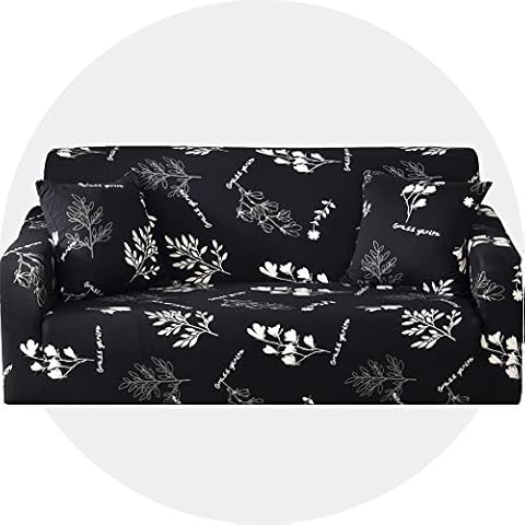 Carvapet Sofa Covers Stretch Settee Couch Cover Patterned Slipcovers 3 Seater, Black Leaves Cover