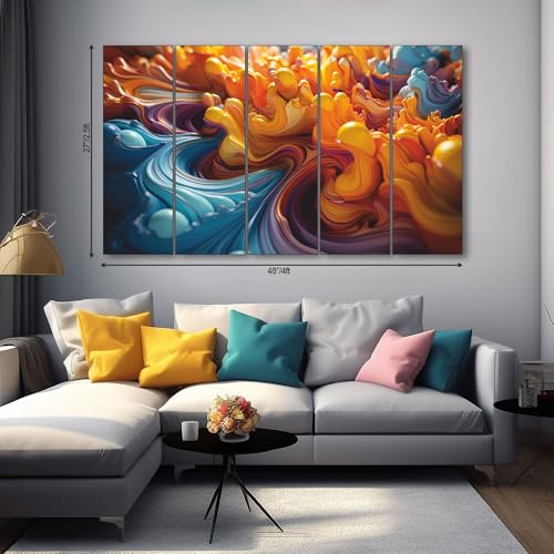 Image of The Castle Decor Abstract Art Multiple Frames Wall Painting for Living Room, Bedroom, and Hotels - Wooden Framed Digital Artwork (Multi Color - Design 5, 27x48 Inch)