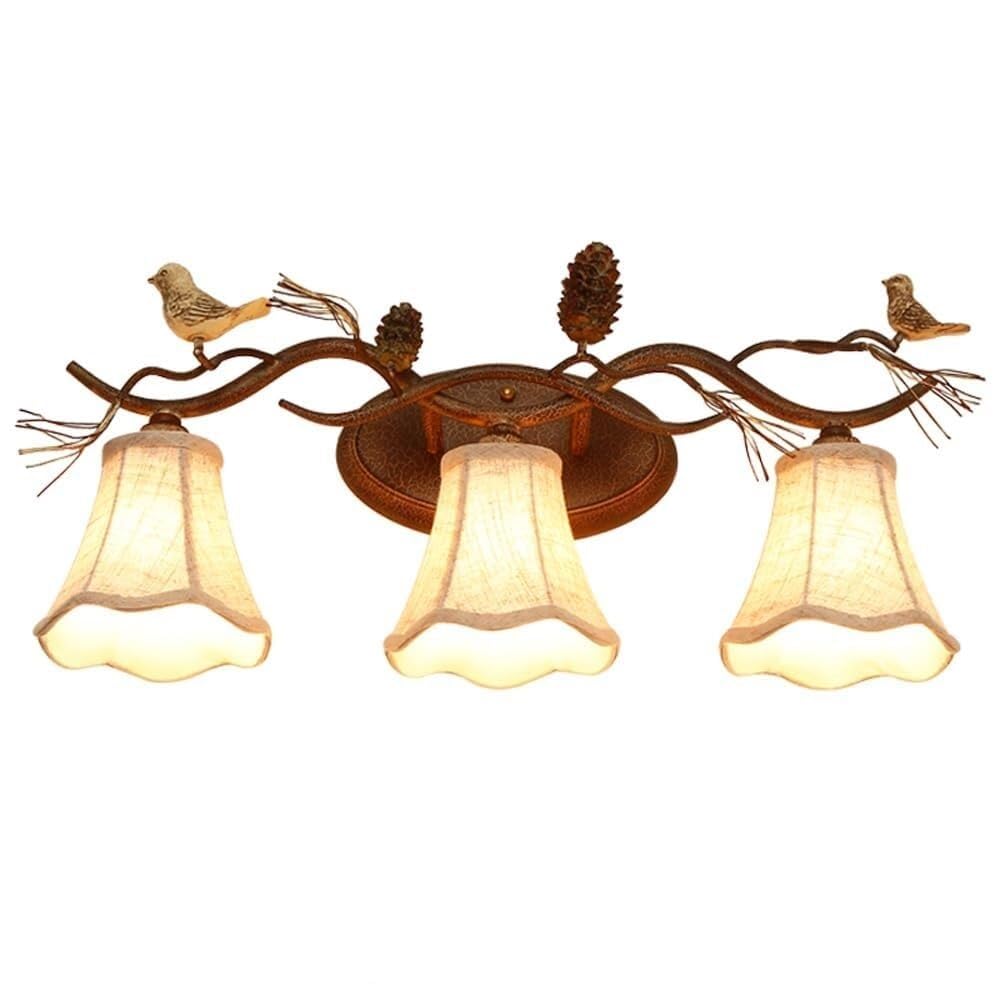 ITOSUI 3-Light Vintage Rusty Iron Wall Sconce, E12 Farmhouse Fabric Wall Light with Birds Decor Over Mirror Wall Lamp, for Bedroom Living Room Bathroom Vanity Lighting Fixtures ﻿