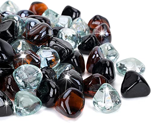 onlyfire 10-Pounds Fire Glass Diamonds for Propane Fire Pit, 1 Inch Blended Firepit Glass Rocks Stones for Gas Fireplace and Fire Pit Table, Onyx Black, Crystal Ice and Amber - Thumbnail 2