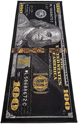 HUAHOO Black Money Rugs 100 Dollar Bill Area Rug Door Mat Runner for Living Room Bedroom Indoor Outdoor Rug (31.5" x 78.7")
