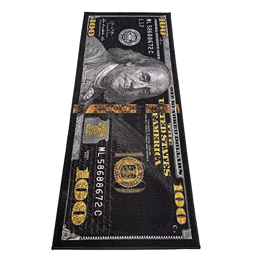 HUAHOO Black Money Rugs 100 Dollar Bill Area Rug Door Mat Runner for Living Room Bedroom Indoor Outdoor Rug 22" x 53"