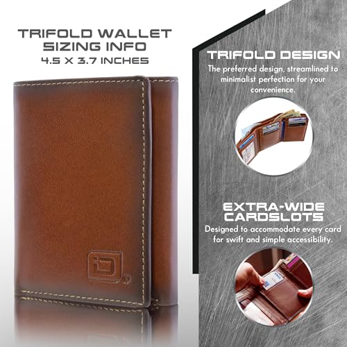 ID Stronghold Extra Capacity Trifold Wallet for Men - RFID Blocking Genuine Leather Wallet (Antiqued Brown)2