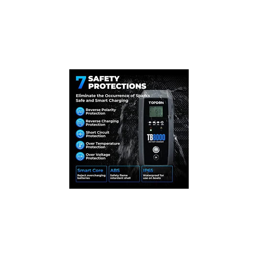 8A/3A/1A Car Battery Charger Automotive with Voltage Detection, 12V/6V TOPDON TB8000 Automatic Battery Maintainer, Lead…