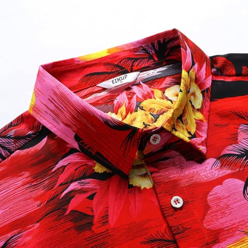 Image of Men's Hawaiian Shirt Tops Vintage Short Sleeve Button Down Beach Shirt Male Tropical Floral Summer Pullover Party Holiday