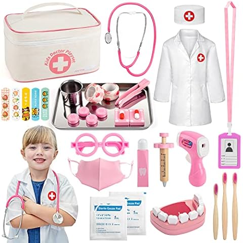 Sundaymot Doctors Set for Kids, 32 pcs Toy Doctors Kit with Stethoscope, Toddler Medical Play Set Role Play Dress Up Costume, Medical Carry Case for Boys Girls 3+ Years Cover