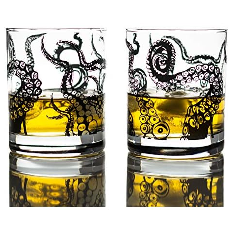 Greenline Goods Whiskey Glasses - 10 Oz Tumbler Gift Set Kraken Whiskey Glasses (Set of 2) | Rocks Glass Octopus Decor | Old Fashioned Rocks Glasses Cover