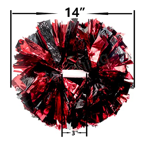 Hooshing 2Pcs Cheerleading Pom Poms Black And Red With Baton Handle For Team Spirit Sports Dance Cheering #TOP4