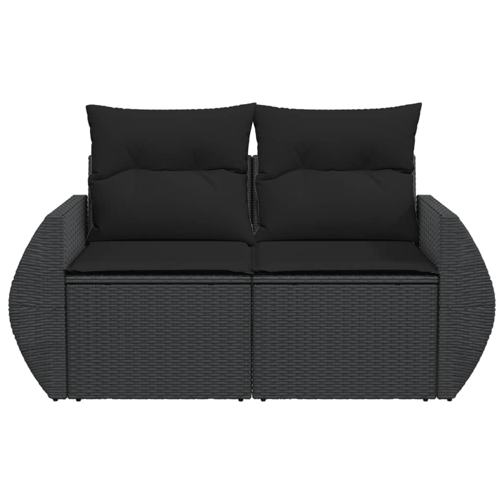 Divano da Giardino 2 Posti, in Polyrattan e Acciaio, Design Modulare con Van Portaoggetti, Cuscini Rimovibili, Set Giardino Esterno, Salotto da Giardino Esterno,Nero, 142 x 62 x 69 cm