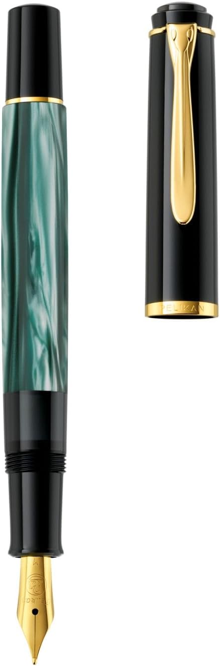 Pelican Fountain Pen, Medium, Medium Point, Marble Green, Classic M200, Inhalation Type, Genuine Imported Product