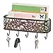 mDesign Wall Mount Metal Entryway Storage Organizer Mail Sorter Basket with 5 Hooks - Letter, Magazine, Coat, Leash and Key Holder for Entryway, Mudroom, Hallway, Kitchen, Office - Bronze