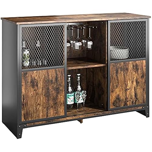 Bestier Bar Cabinets for Liquor and Glasses,Wine Cabinet Coffee Bar for Home with Wine Storage Farmhouse Kitchen Sideboard Buffet Cabinet for Dining Room Living Room Basement Rustic Brown