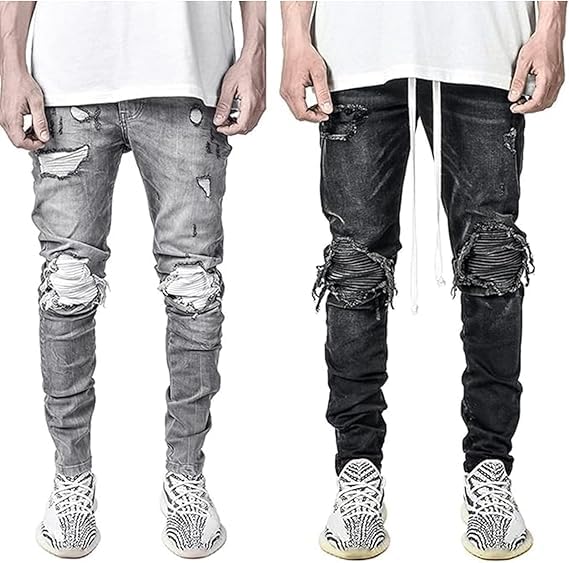 Maiyifu-GJ Mens Distressed Biker Jeans Ripped Punk Gothic Zipper Denim Pants Hip Hop Tapered Leg Slim Fit Jeans Pant3
