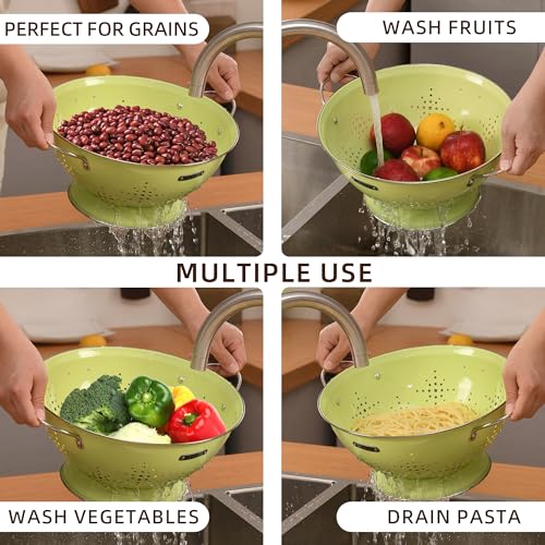 Metal Colander 2 Pack, Strainer Bowel with Handles 2Qt & 6Qt Powder Coated Solid Ring Base Heavey Duty Kitchen Drainer Basket for Pasta Veggies and Fruits,New Home Apartment Essentials (LightGreen) by BeFare - Image 6