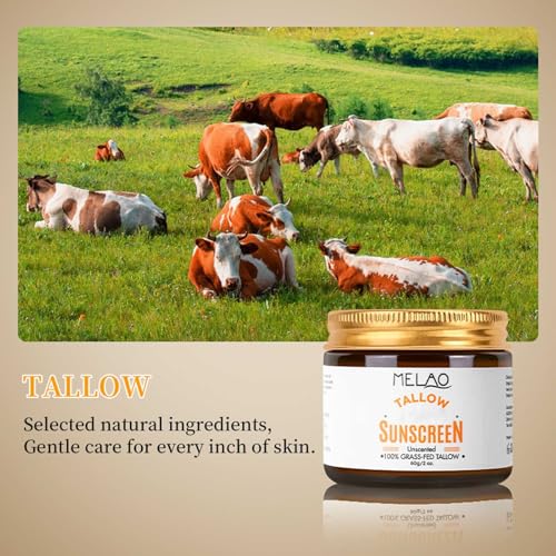 New Cover Tallow Sunscreen SPF50, Natural Grass-Fed Beef Tallow Moisturizing Sunscreen SPF 50, Beef Tallow for Skin, Non-Greasy Formula Daily Skin Protection Sun Cream for Face and Body 60g