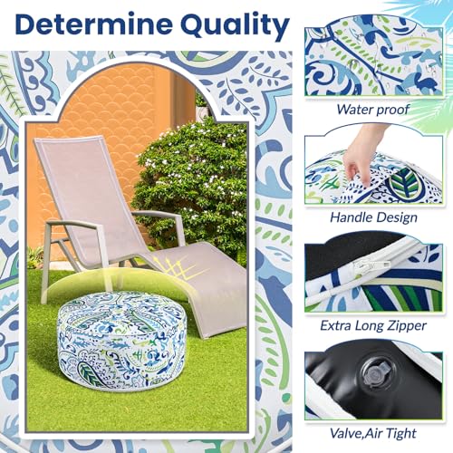Cinnvoice 2 Pcs Inflatable Indoor Outdoor Ottoman Pouf with Handle D21 x H9 Inch Waterproof Round Pouf Ottoman Portable Footstool for Patio Garden Camping or Home Pool(Paisley) by Cinnvoice - Used condition - Image 3