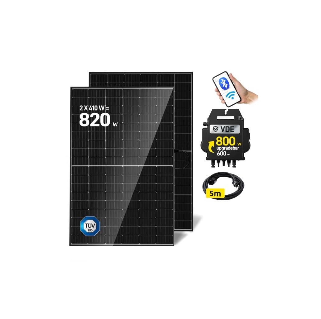 Estock1speed KIT PANNELLO SOLARE DA BALCONE FOTOVOLTAICO Plug&Play, 820w Moduli solari 2x410W + Inverter per sistemi AP EZ1-M +Cavo CA 5 metri