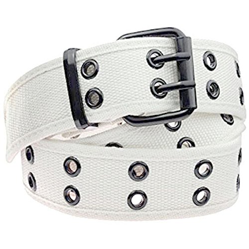 moonsix Canvas Web Belts for Men,Solid Color Casual Double Hole Grommet Belt,White