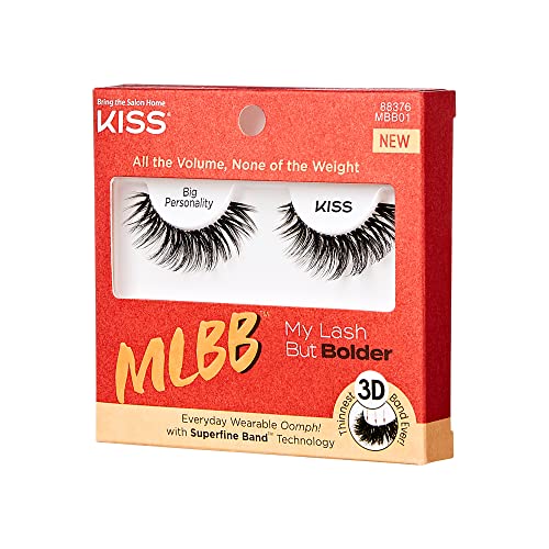 Kiss My Lash But Bolder 3D Volume False Eyelashes - Big Personality, Black, Comfortable, Voluminous, Natural-Looking, Faux Mink, Vegan, Fuller, 3D Lashes, Superfine, Knotless, Fluffy & Soft | 1 Pair #TOP2