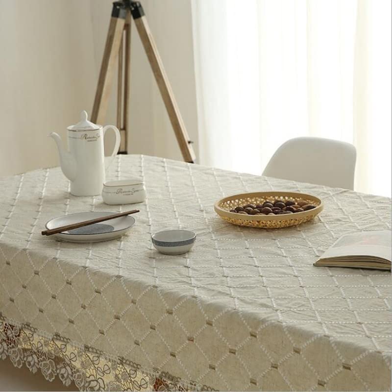 Nappe antipoussière en coton lin avec dentelle pour table de séjour - 4