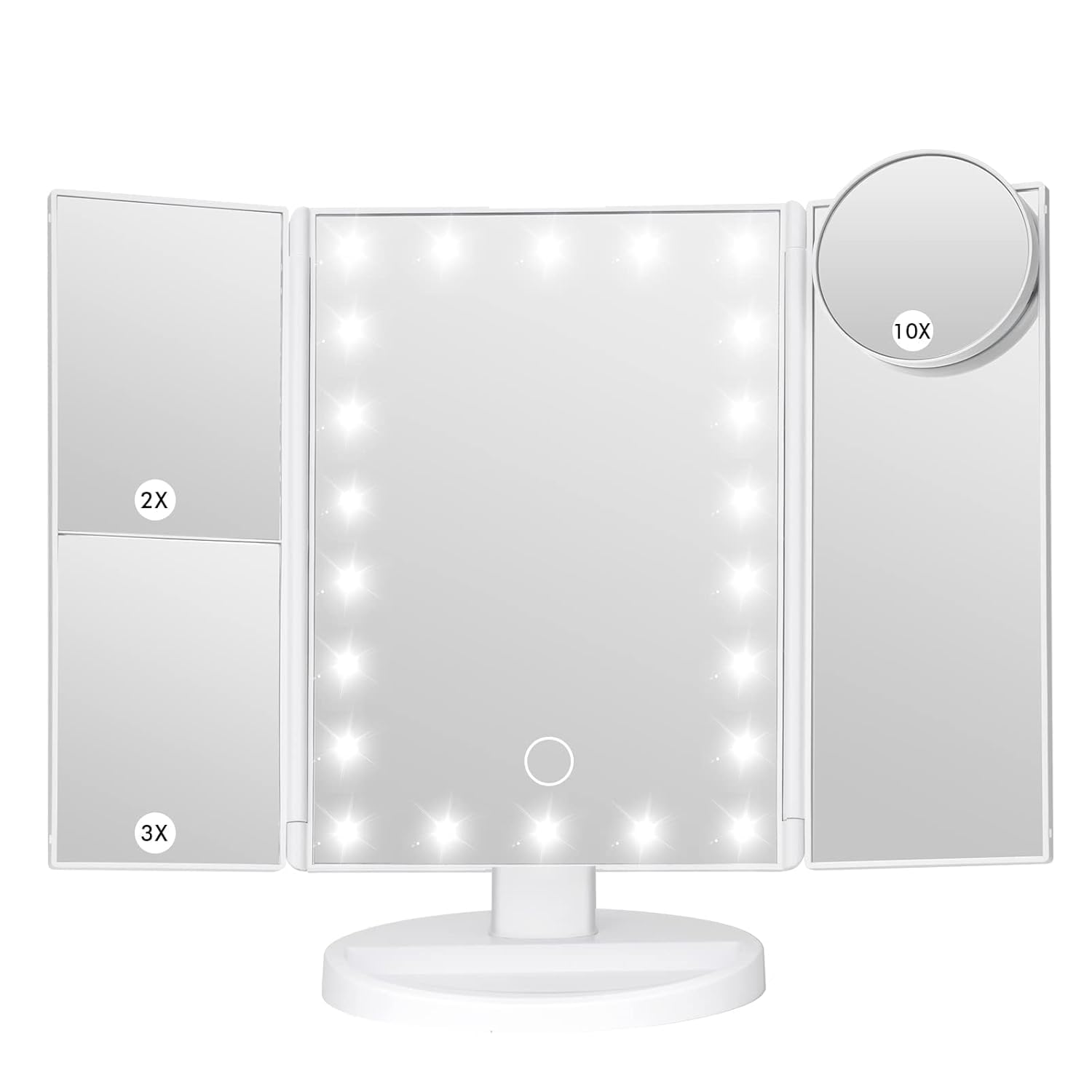 Dhyanut Tri-fold Lighted Vanity Makeup Mirror with 3x/2x/1x Magnification, 21Leds Light and Touch Screen,180 Degree Free Rotation Countertop Cosmetic Mirror,Travel Makeup Mirror (Black)-image-40