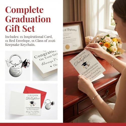 UPEOXT Graduation Gifts for Her 2026, Funny Grad Card with Keychain, Unique High School College Gift Ideas, Class of 2026 Present for Daughter, Best Congratulations Keepsake - 3