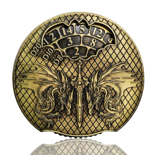 EZUO Spinning DND Dice Fidegt, Rotating Metal D&D Dice Set with 3D Relief Design, Set for Role Playing Gaming with Box, Replacement for D&D, MTG, Pathfinder, Shadowrun (Bronze)