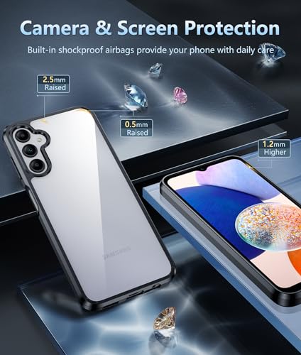 Image of FNTCASE for Galaxy A14-5G Phone Case: for Samsung Galaxy A14-5G Clear Case Military Grade Drop Protection Anti Yellowing Cell Phone Cover - Rugged Shockproof Protective Transparent Cases (Black)