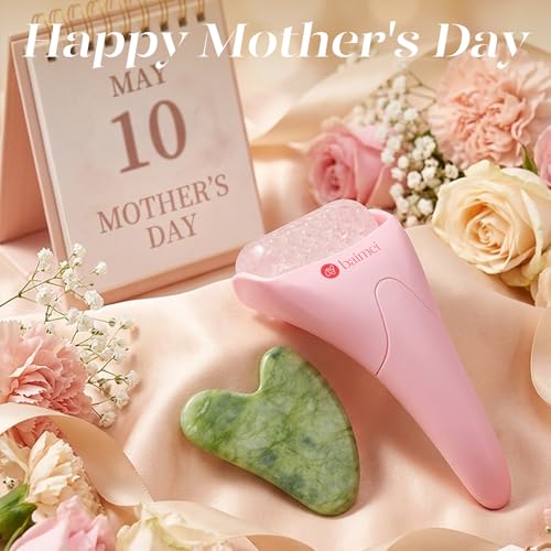 BAIMEI IcyMe Ice Roller for Face and Gua Sha Facial Tool Set, Ice Face Roller Reduces Puffiness Relieves Migraines Skin Care Tools, Self Care for Women - Pink