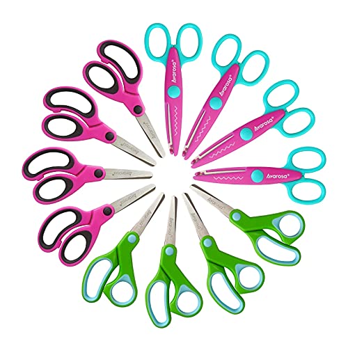 Blunt Tip Kids & Paper Edge Scrapbooking Craft Scissors Mix Set Of 12 Pack, Small Safety Kid Scissors , Scrapbooking Craft Scissors, Craft Cutting Tool For Home Teacher Student School Art Supplies. #TOP7