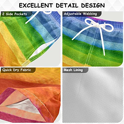 Aflyko Boys' Board Shorts Rainbow Watercolor Stripe Swim Trunk Beach Swimwear 5T #TOP4