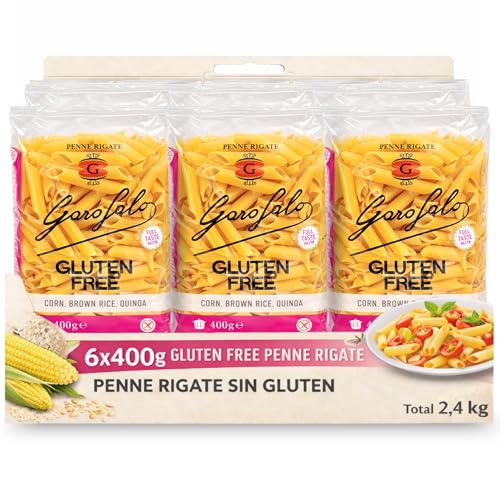 Pasta Garofalo Penne Garofalo Rigate Sin Gluten 400g, Pasta Italiana, Pasta sin gluten, Formato corta, Puede contener trazas de soja, Tiempo de cocción 11 minutos, 6 Paquetes de 400 gr