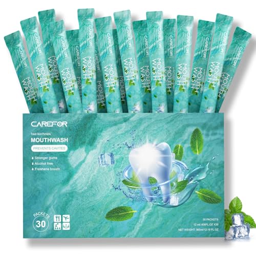 Mouthwash Travel Size Portable Packets to Go, Alcohol & Fluoride Free Fresh Mint MouthwashStrips for Superior Oral Hygiene,30 Individual Disposable Mouthwash Packs(Pack of 30)
