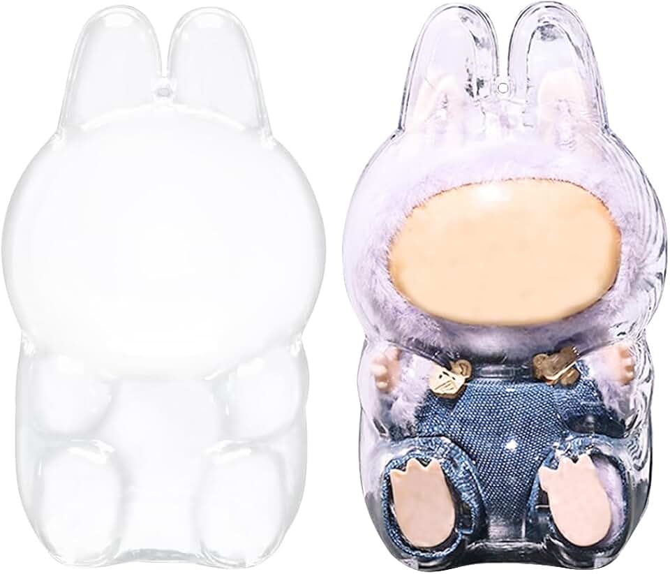 Protective Case for LABUBU Clear Acrylic Protective Display Cover for Blind Box Doll Figures with Silicone Strap (Doll Not Include) (Sitting)