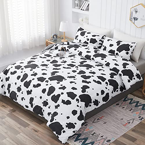 Dthome Cow Printed Comforter Set Black & White Cartoon Reversible Kids Bedding Set 3Pcs Duvet Cover With 2 Pillowcases(Twin) #TOP2