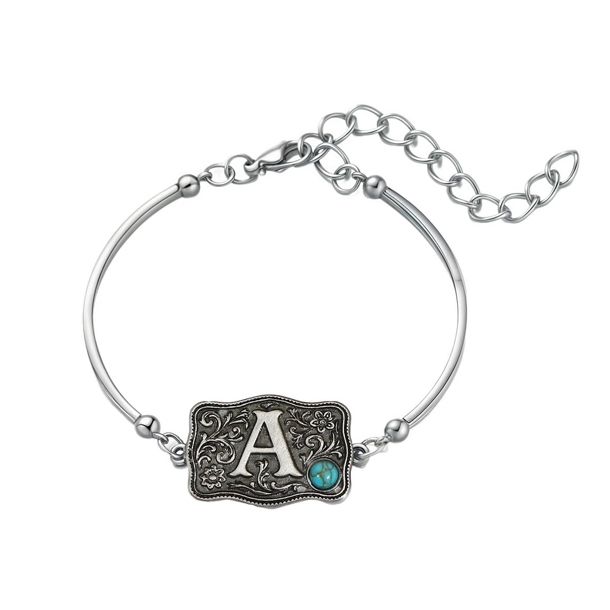 Belt Buckle Bracelet Initial Letter A-Z Bracelets Western Cow Tag Bracelet Belt Buckle Necklace Western Style Initial Letter Pendant Necklace